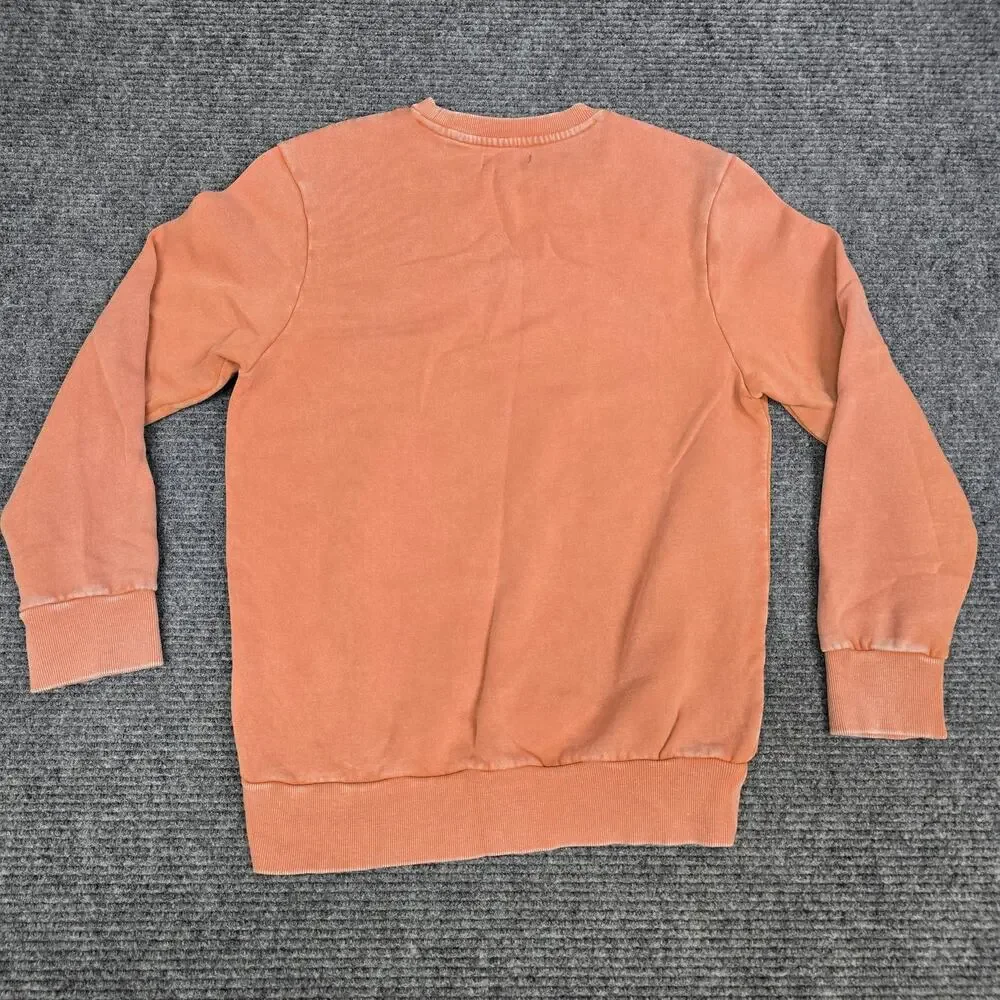 True Religion Mens Sweatshirt S Faded Coral Orange Logo Patch Crewneck Pullover